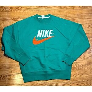 Nike Sweatshirt Men Medium Green Pullover Embroidered Retro Logo Swoosh Crewneck